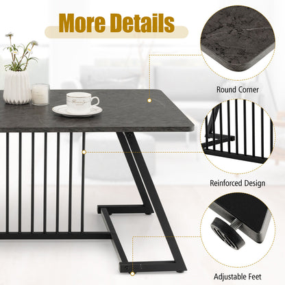 Modern Rectangle Coffee Table with Black Steel Frame and Faux Marble Top 48 Inch