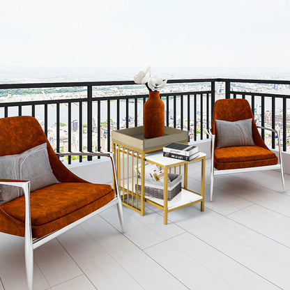 Modern 2-Piece Nesting Coffee Table Set with Faux Marble and Tray Top