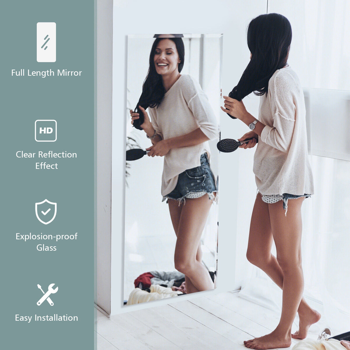 43 x 15 Inch Frameless Full-Length Wall Mirror with Clear Imaging and Explosion-Proof Film