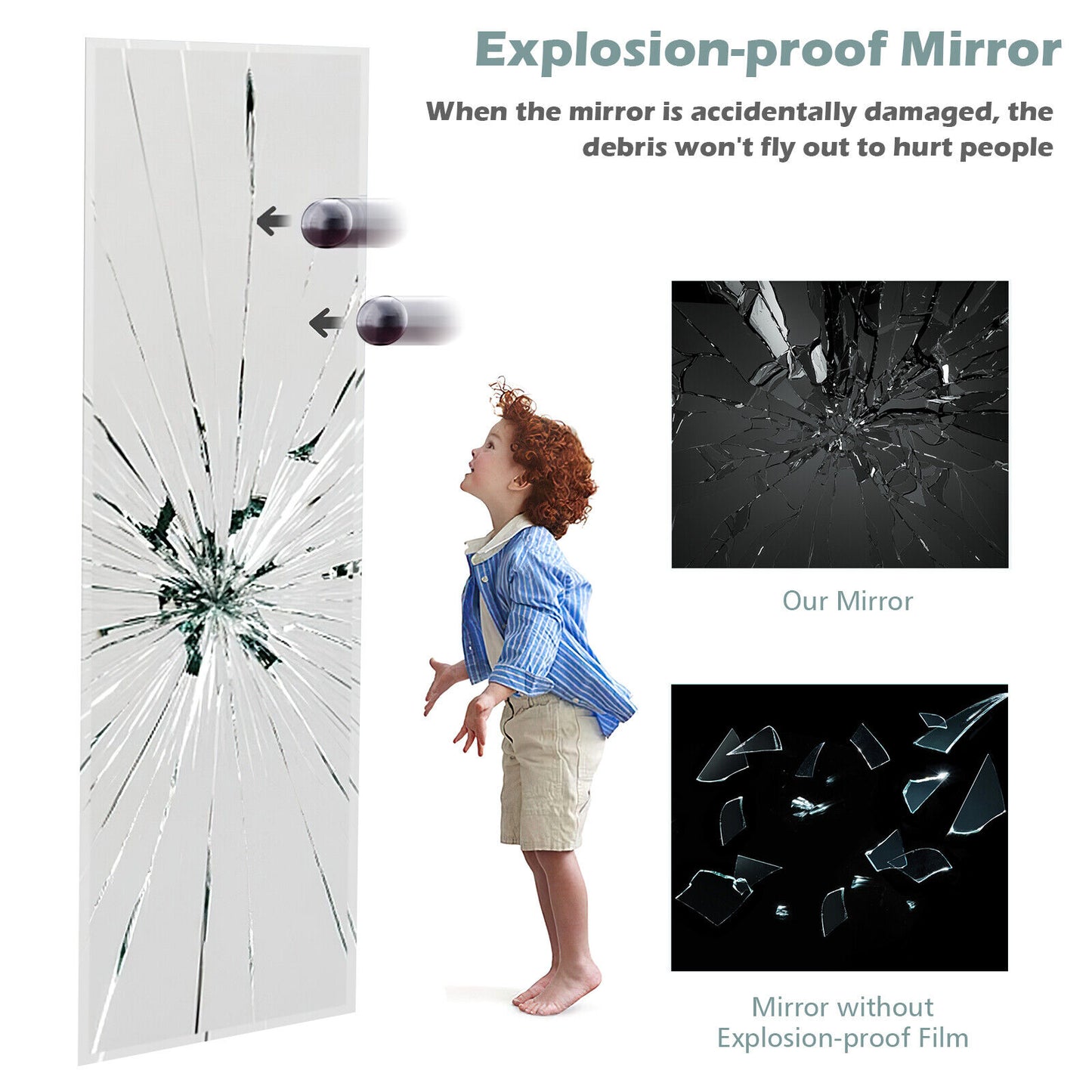 43 x 15 Inch Frameless Full-Length Wall Mirror with Clear Imaging and Explosion-Proof Film