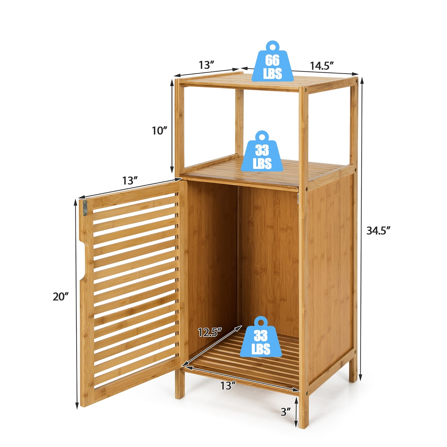 Compact Bamboo Bathroom Storage Cabinet with Shelves and Door