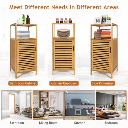 Compact Bamboo Bathroom Storage Cabinet with Shelves and Door