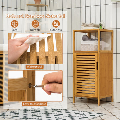 Compact Bamboo Bathroom Storage Cabinet with Shelves and Door