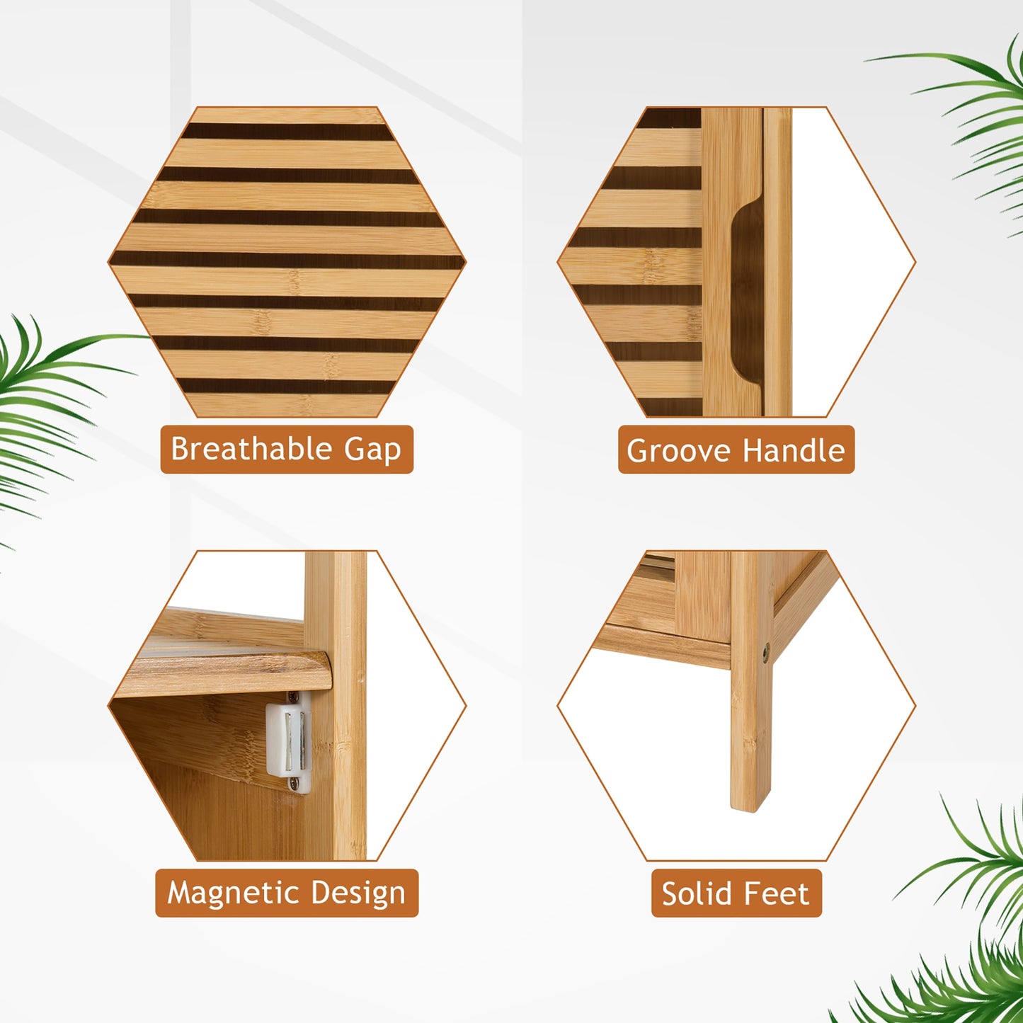 Compact Bamboo Bathroom Storage Cabinet with Shelves and Door