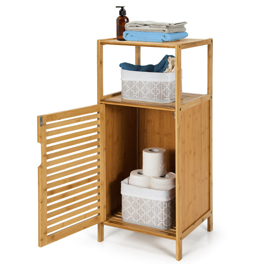 Compact Bamboo Bathroom Storage Cabinet with Shelves and Door