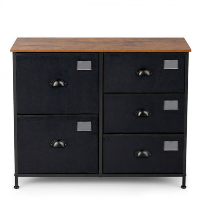 Modern 5-Drawer Storage Dresser with Fabric Bins and Metal Frame – Black Organizer Cabinet