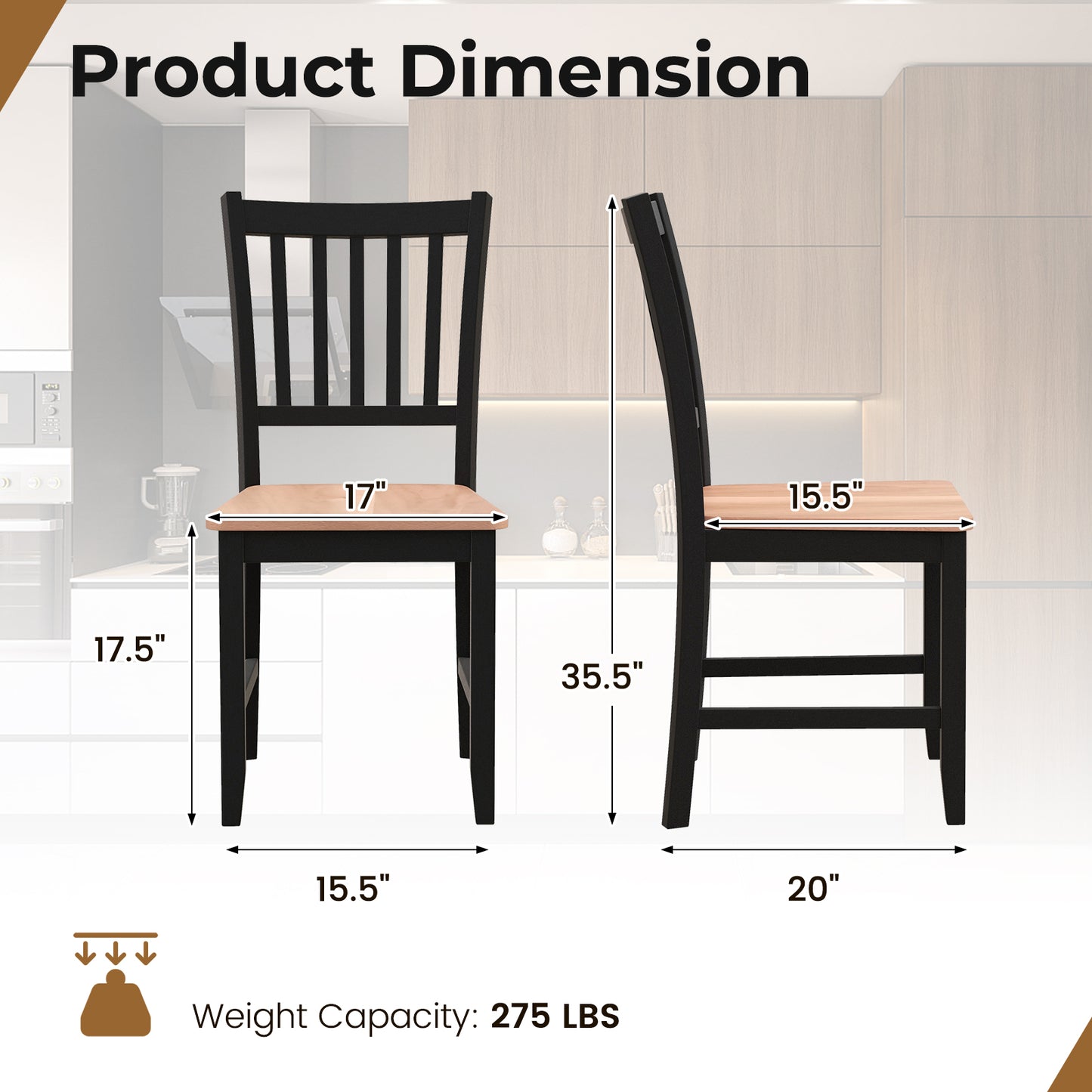 Set of 4 Spindle Back Wooden Dining Chairs with Sturdy Legs for Living Room and Kitchen