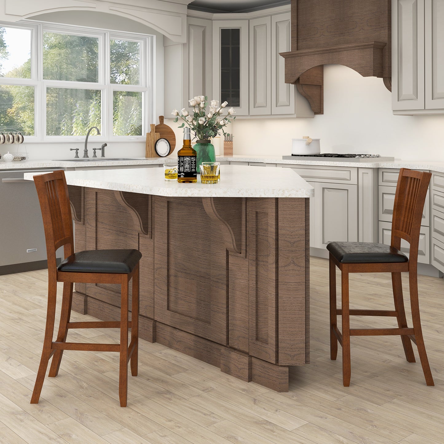 Counter Height Bar Chair Set of 2 with Comfortable Backrest and Footrest
