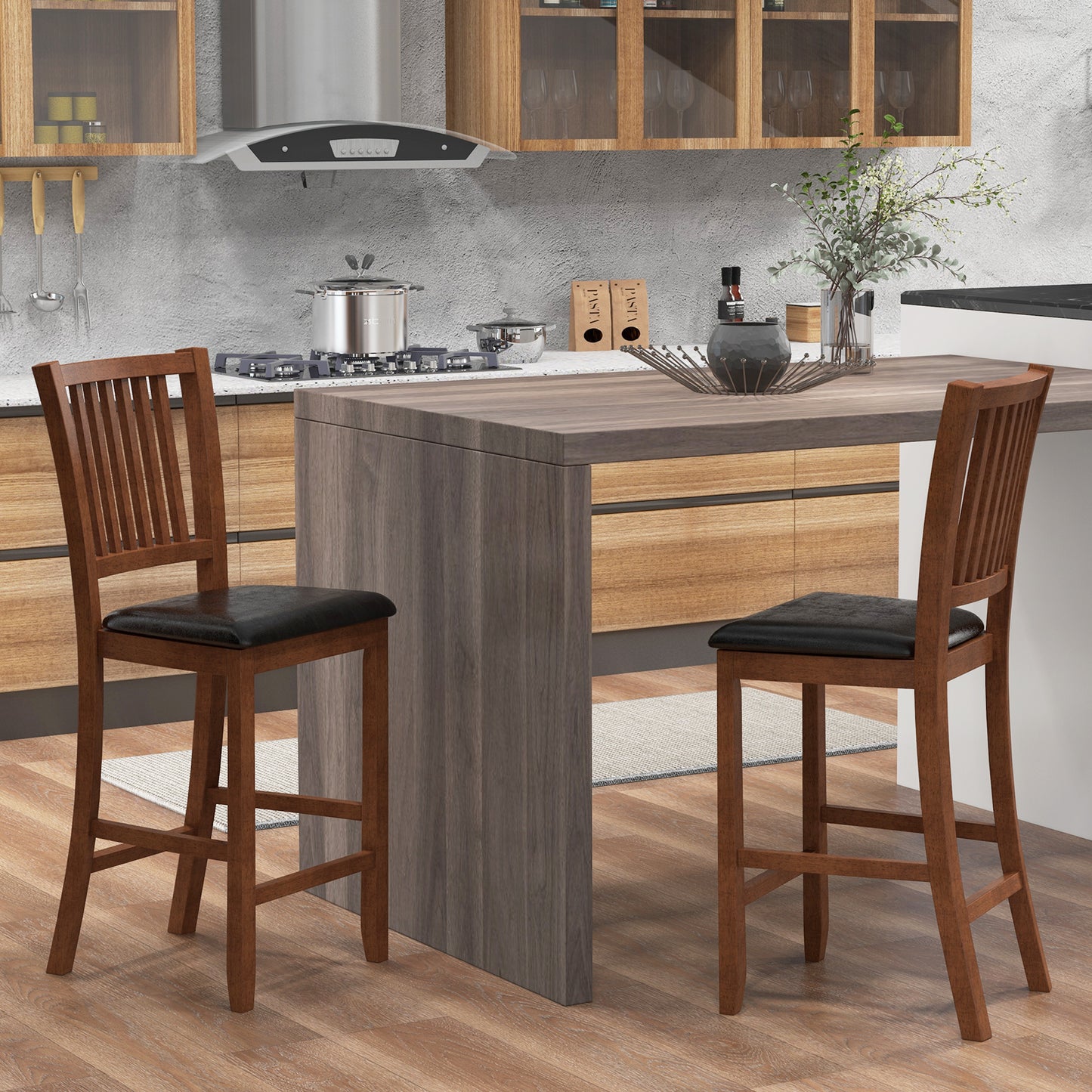 Counter Height Bar Chair Set of 2 with Comfortable Backrest and Footrest