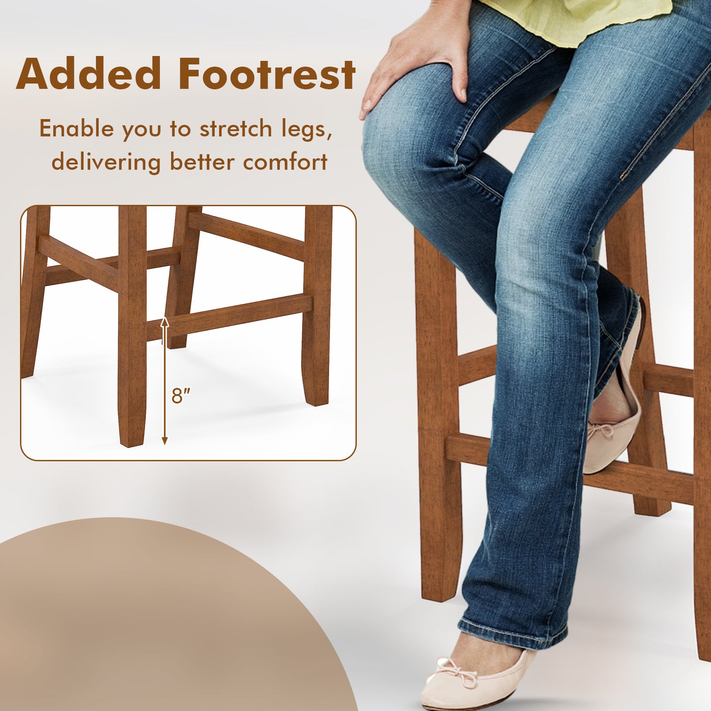 Counter Height Bar Chair Set of 2 with Comfortable Backrest and Footrest