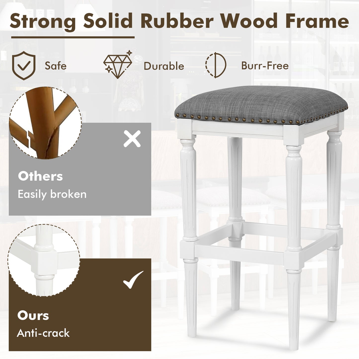 Adjustable Height Saddle Bar Stools Set of 2 with Padded Seats and Footrests