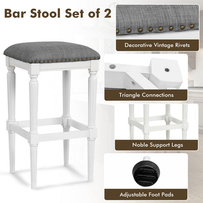 Adjustable Height Saddle Bar Stools Set of 2 with Padded Seats and Footrests
