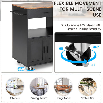 Multi Shelf Kitchen Island Cart with Drawer Storage Cabinet and Spice Racks - Black