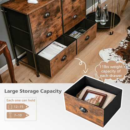 6 Drawer Storage Chest with Fabric Bins and Wood Top in Rustic Brown