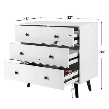 White 4-Drawer Dresser Cabinet with Wide Top and Modern Storage Design for Bedroom or Entryway