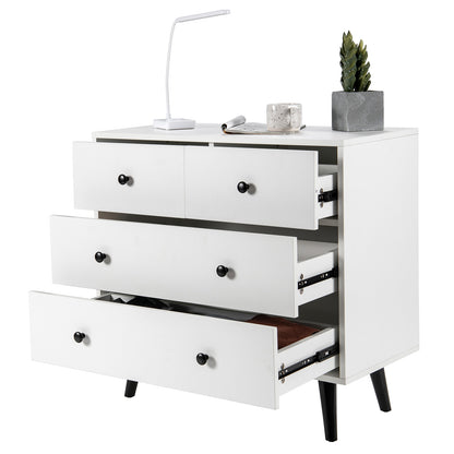 White 4-Drawer Dresser Cabinet with Wide Top and Modern Storage Design for Bedroom or Entryway
