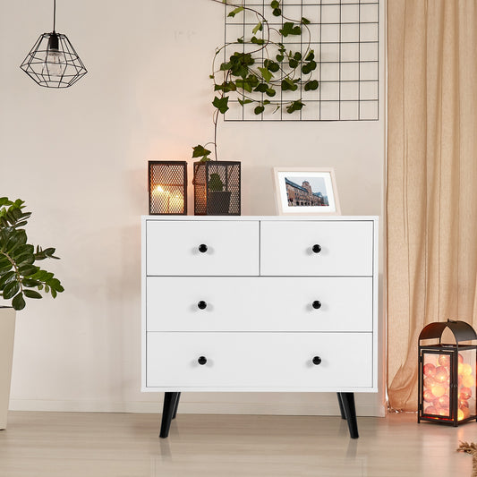 White 4-Drawer Dresser Cabinet with Wide Top and Modern Storage Design for Bedroom or Entryway