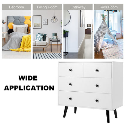 White 4-Drawer Dresser Cabinet with Wide Top and Modern Storage Design for Bedroom or Entryway