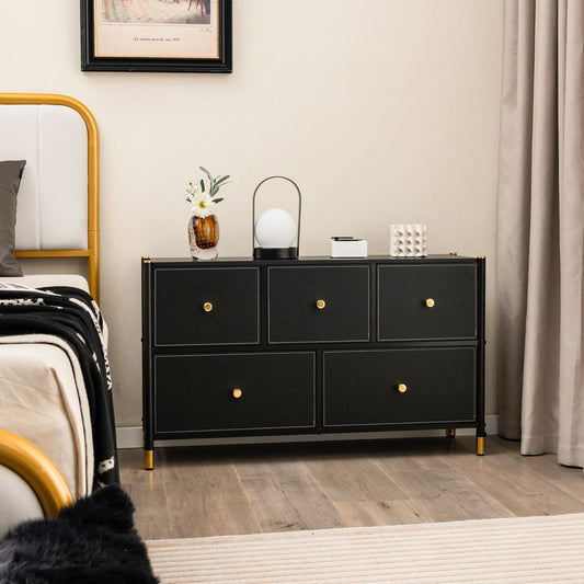 5-Drawer Fabric Dresser Organizer with Metal Frame and Wood Top for Bedroom