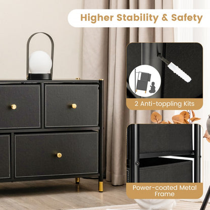 5-Drawer Fabric Dresser Organizer with Metal Frame and Wood Top for Bedroom