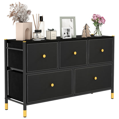 5-Drawer Fabric Dresser Organizer with Metal Frame and Wood Top for Bedroom