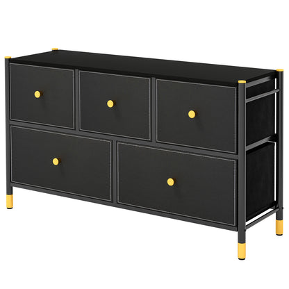 5-Drawer Fabric Dresser Organizer with Metal Frame and Wood Top for Bedroom