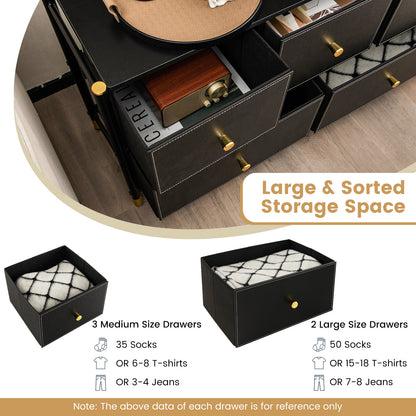 5-Drawer Fabric Dresser Organizer with Metal Frame and Wood Top for Bedroom