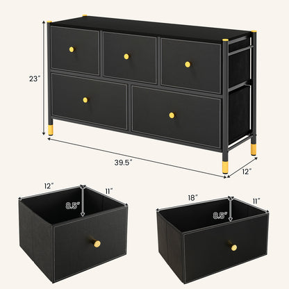 5-Drawer Fabric Dresser Organizer with Metal Frame and Wood Top for Bedroom