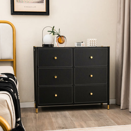 6-Drawer Fabric Dresser Organizer with Metal Frame and Wood Top for Bedroom