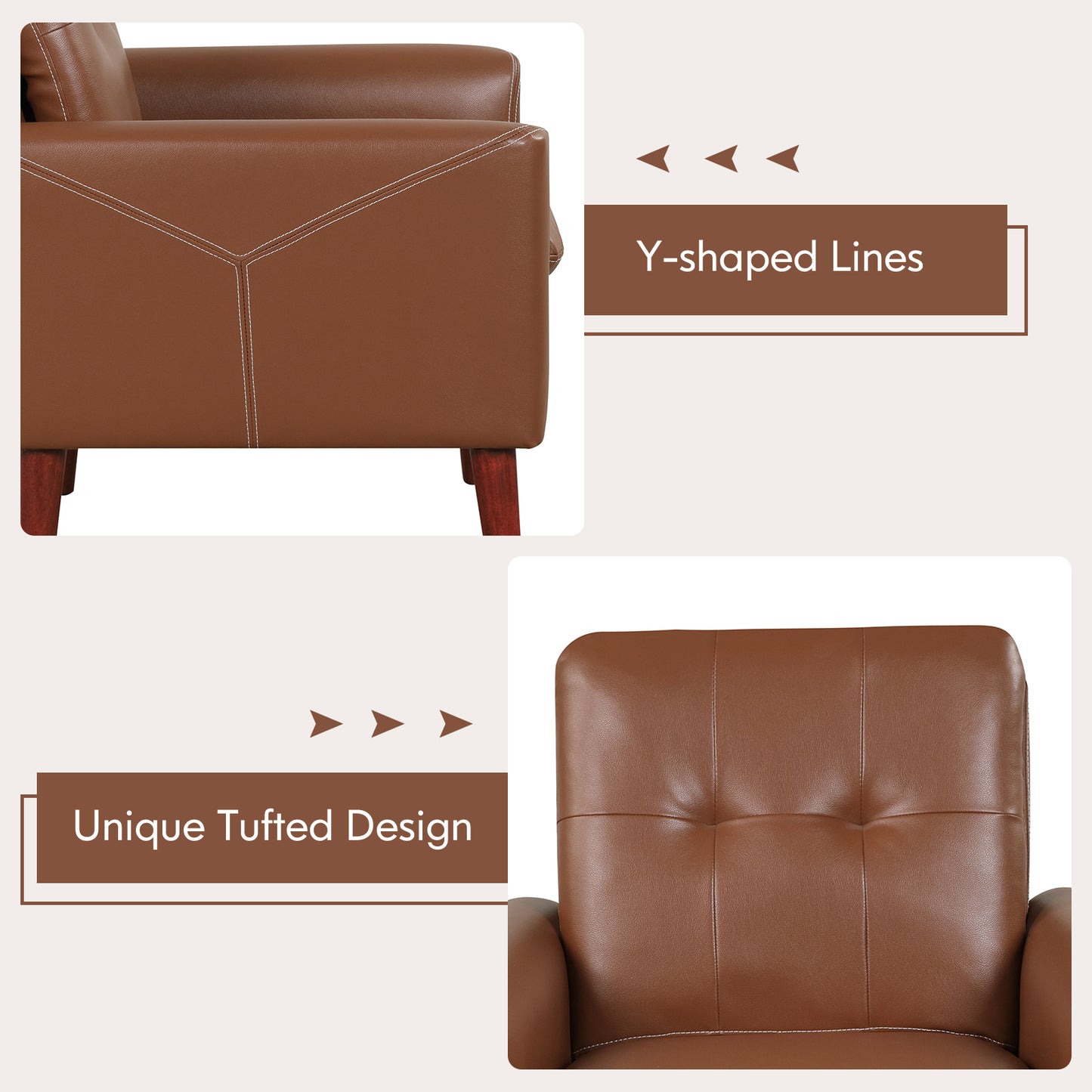 Comfort Accent Armchair in Brown PU Leather with Wooden Base