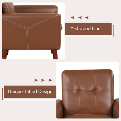 Comfort Accent Armchair in Brown PU Leather with Wooden Base