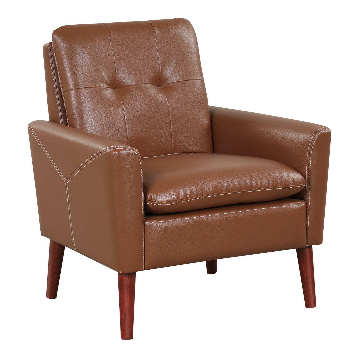 Comfort Accent Armchair in Brown PU Leather with Wooden Base