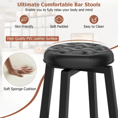 Swivel Upholstered Bar Chairs Set of 2 with Footrest and Solid Rubberwood Frame in Black, 29 Inch