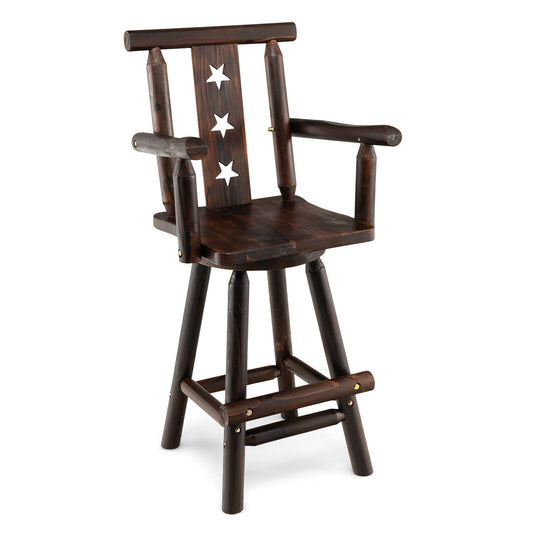 360° Swivel 29 Inch Wooden Bar Stool with Ergonomic Backrest Armrests and Footrest