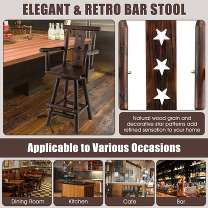 360° Swivel 29 Inch Wooden Bar Stool with Ergonomic Backrest Armrests and Footrest