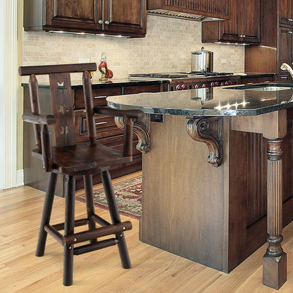 360° Swivel 29 Inch Wooden Bar Stool with Ergonomic Backrest Armrests and Footrest