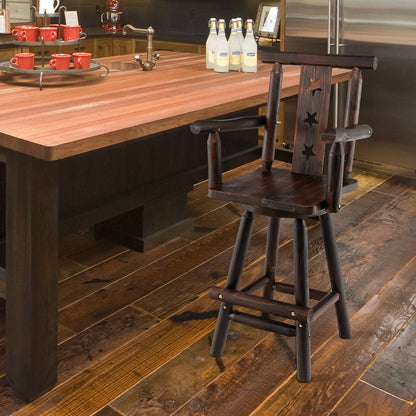 360° Swivel 29 Inch Wooden Bar Stool with Ergonomic Backrest Armrests and Footrest