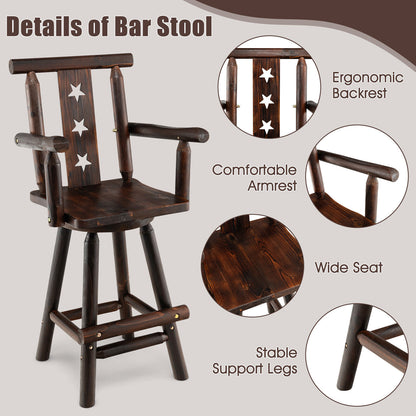 360° Swivel 29 Inch Wooden Bar Stool with Ergonomic Backrest Armrests and Footrest