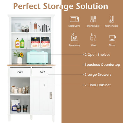 Modern Kitchen Pantry Cabinet with Hutch Storage Sliding Doors and Drawers