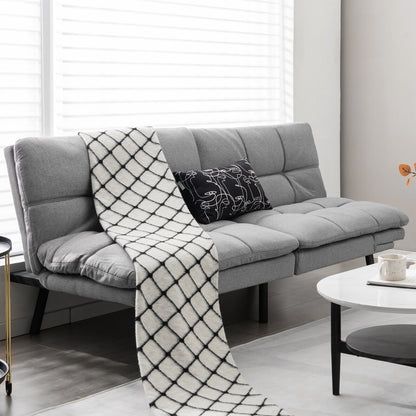 Convertible Memory Foam Futon Sofa Bed with Adjustable Armrests, Grey Upholstery
