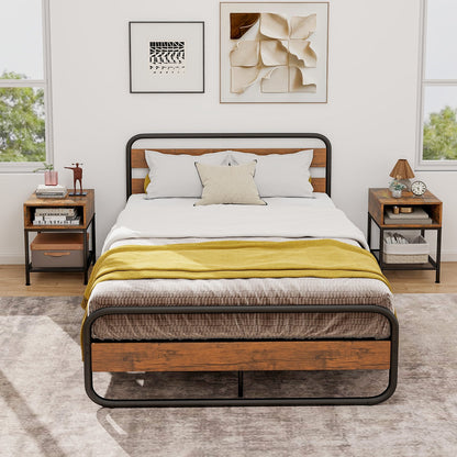 Set of 2 Industrial Nightstands with Mesh Shelf and Storage Tabletop