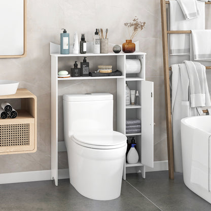 Wooden Over-the-Toilet Storage Cabinet with Adjustable Shelves & Toilet Paper Holder