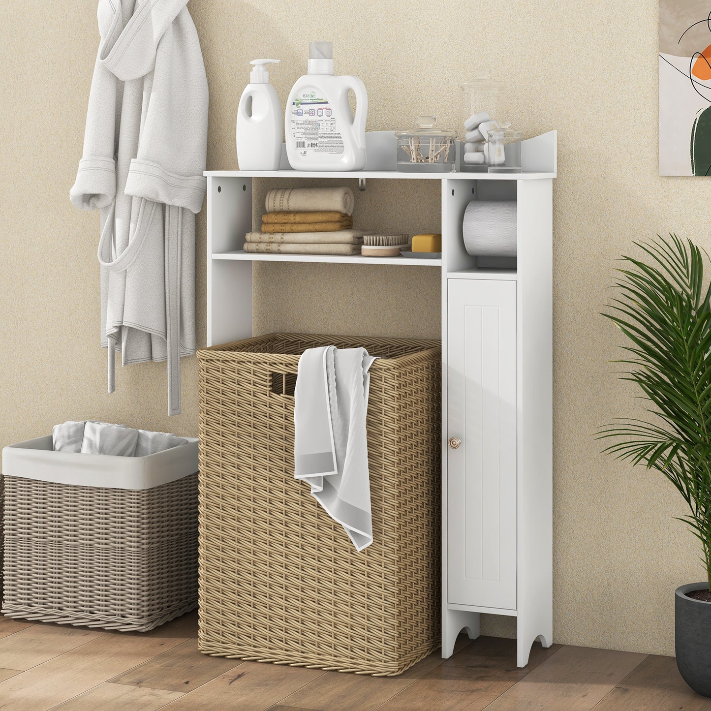 Wooden Over-the-Toilet Storage Cabinet with Adjustable Shelves & Toilet Paper Holder