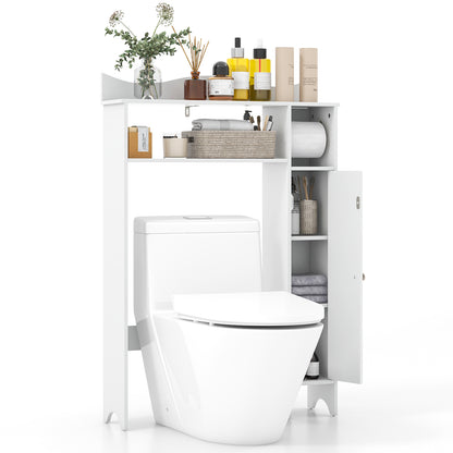 Wooden Over-the-Toilet Storage Cabinet with Adjustable Shelves & Toilet Paper Holder