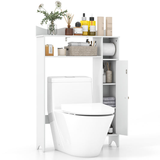 Wooden Over-the-Toilet Storage Cabinet with Adjustable Shelves & Toilet Paper Holder