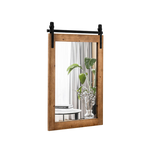 30 x 22 Inch Rustic Wall-Mounted Mirror with Solid Wood Frame and Metal Bracket - Brown