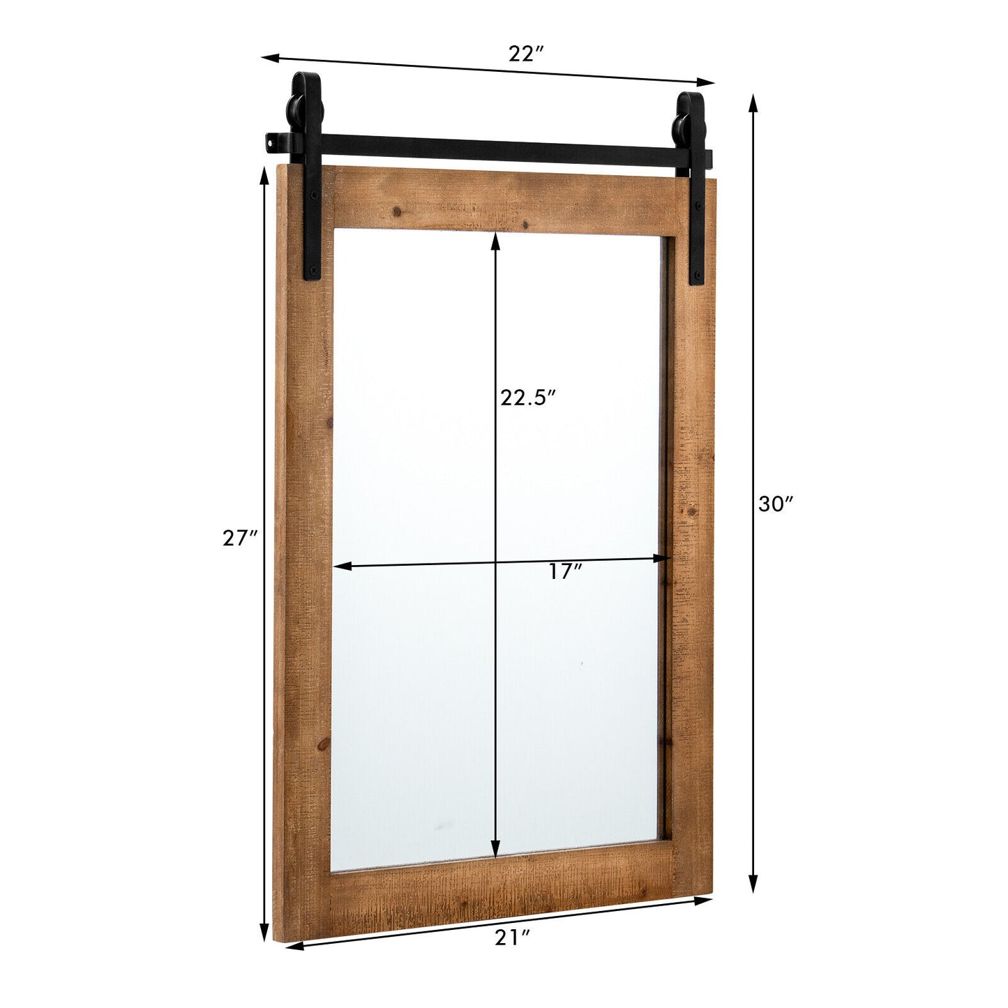30 x 22 Inch Rustic Wall-Mounted Mirror with Solid Wood Frame and Metal Bracket - Brown