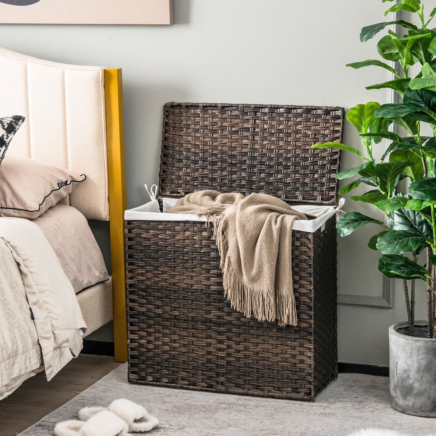 Portable 10L 3 Section Laundry Hamper with Washable Liner and Side Handles