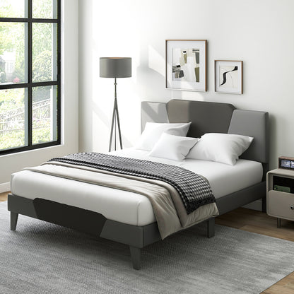 Modern Velvet Upholstered Bed Frame with High Headboard – Queen Size