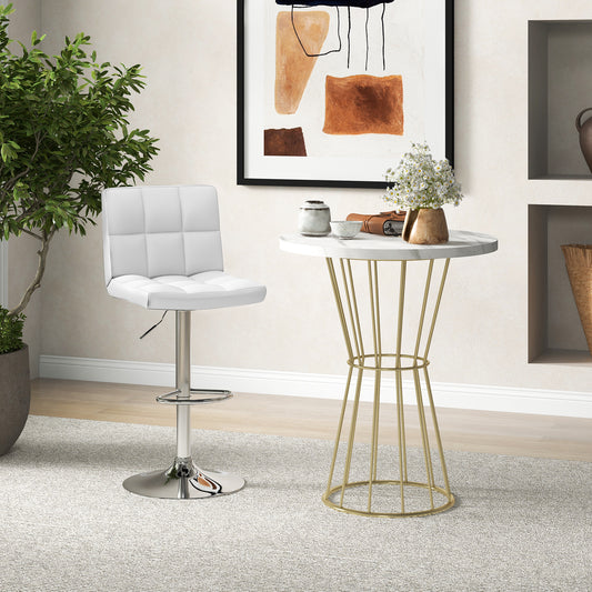 Ergonomic Swivel Bar Stool with Adjustable Height and PU Leather Cushion - White